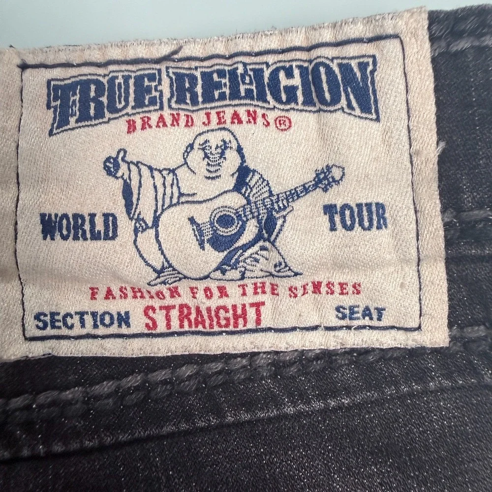 True Religion Straight WFLP Jeans Mens 38 Gray Mega T Flap Pocket Body Rinse